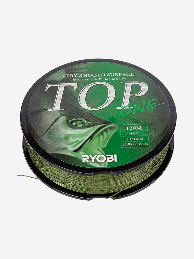 Шнур плетеный для рыбалки Ryobi TOP PE4X, 120м, 0,331мм, 16кг, темно-зеленый