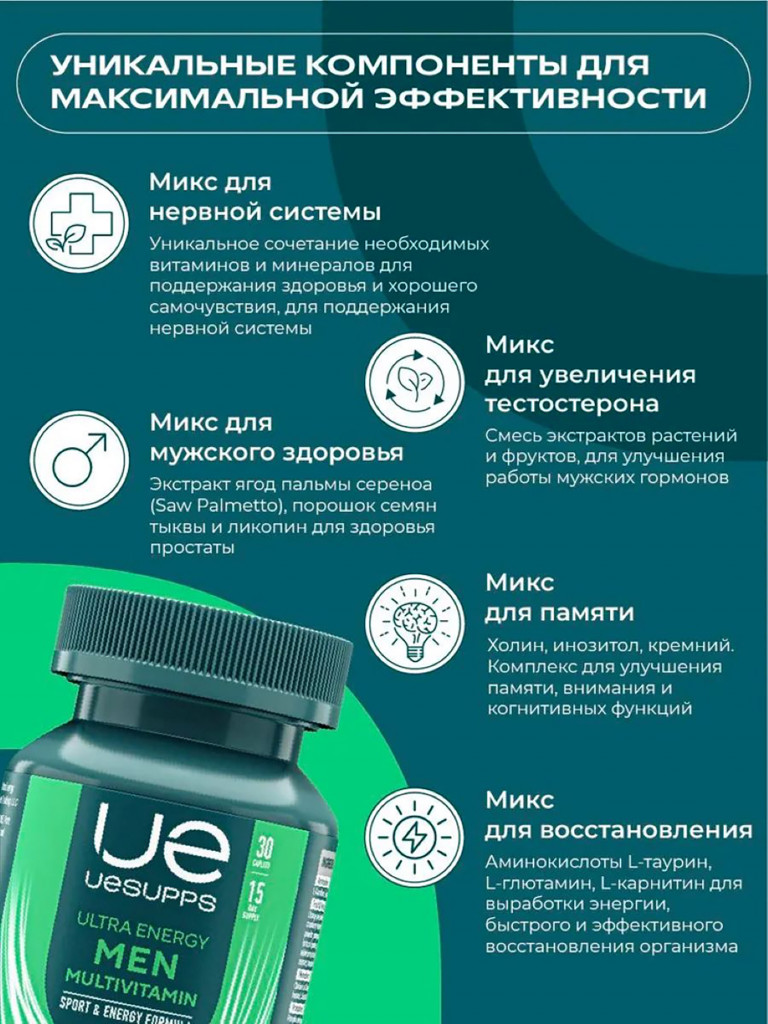 Витамин для мужчин UESUPPS Ultra Energy, 30 капсул