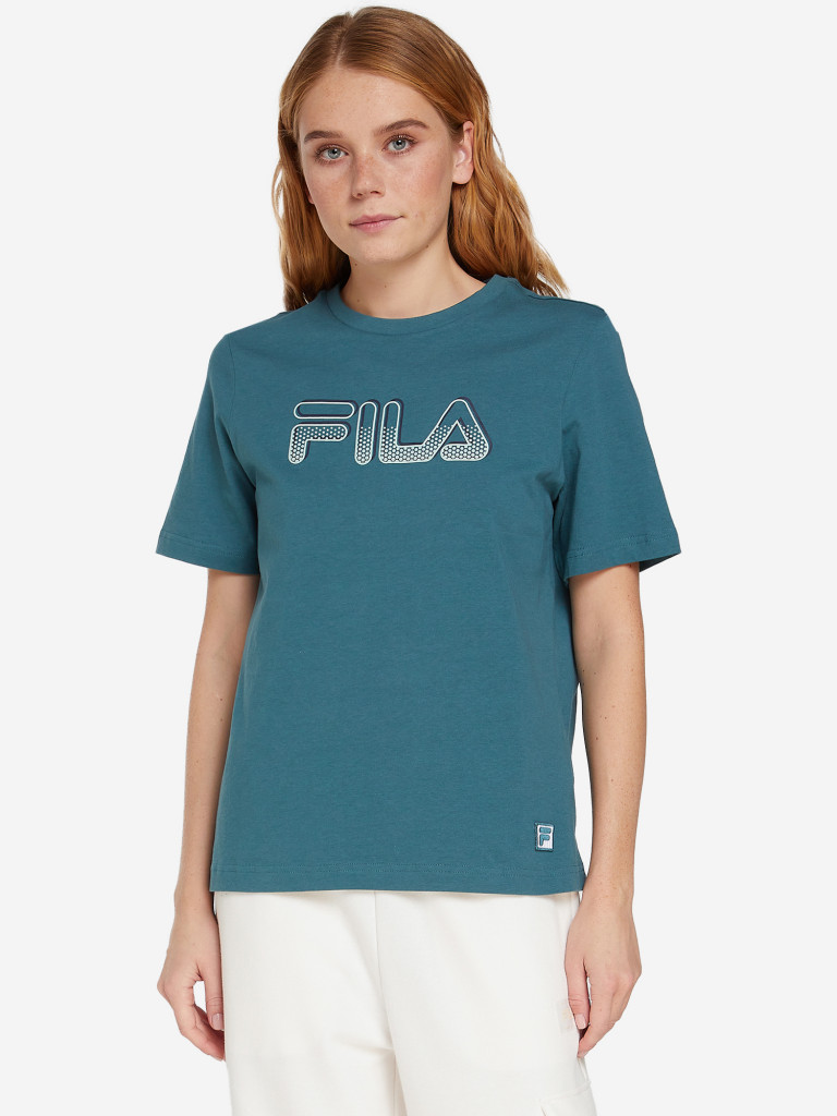 Футболка женская FILA сине-зеленый цвет — купить за 849 руб. со скидкой 50  %, отзывы в интернет-магазине Спортмастер