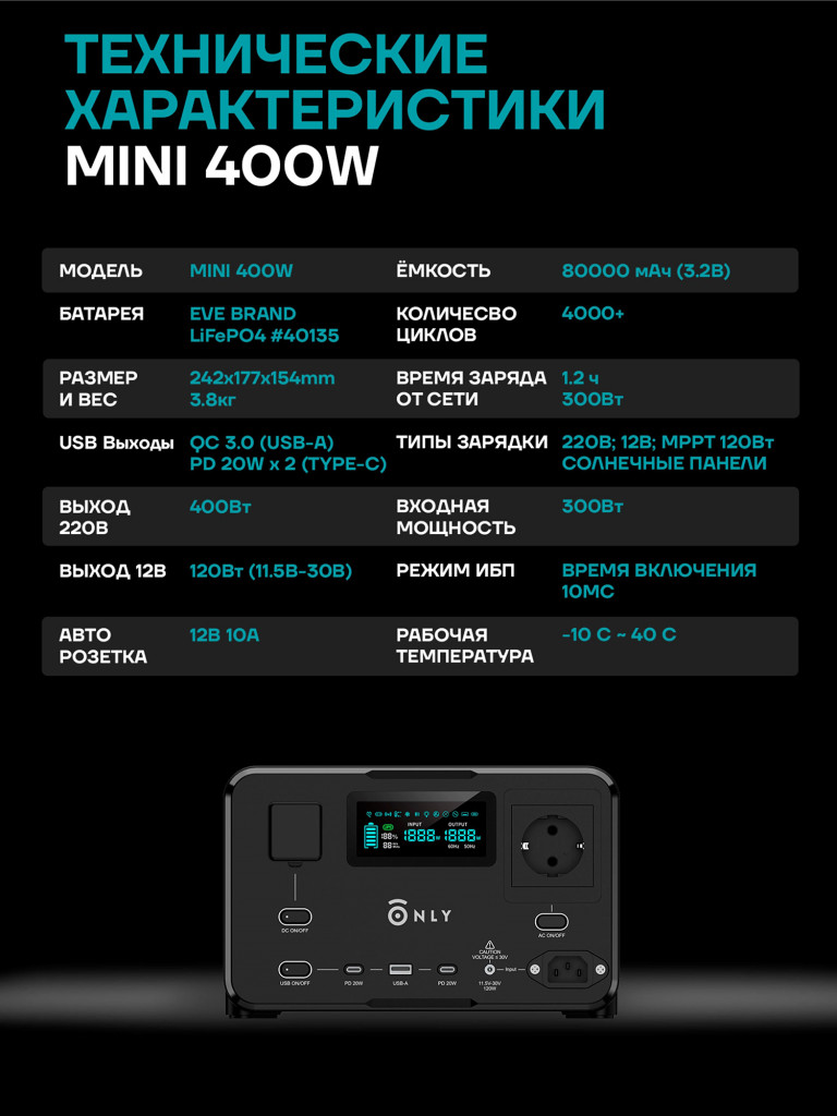 Портативная электростанция ONLY Mini 400 Вт