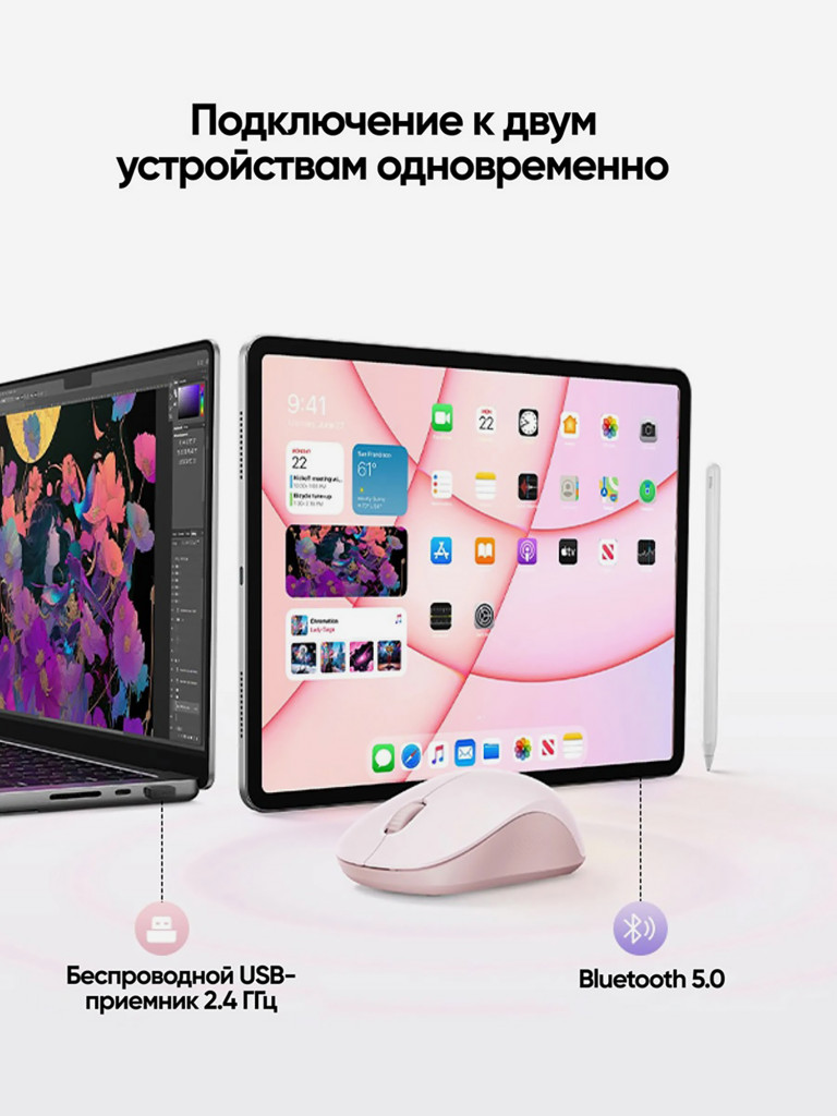 Мышь компьютерная беспроводная UGREEN M331 (65627) Multi-mode Wireless Mouse BT&GHz.