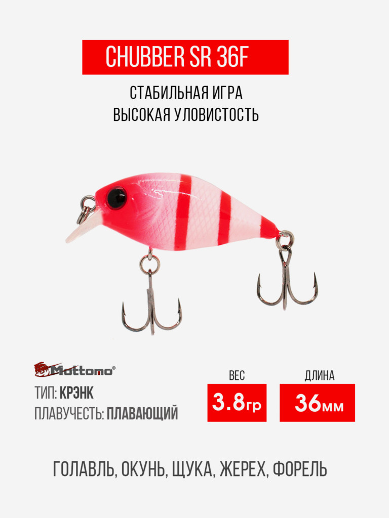 Воблер Mottomo Chubber 36F 3,8g White Red