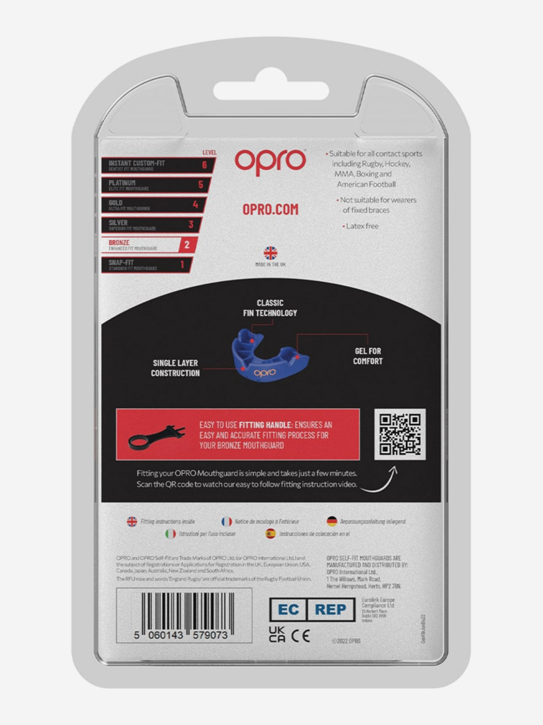 Детская боксерская капа, спортивная для защиты зубов OPRO Self-Fit Bronze - Blue