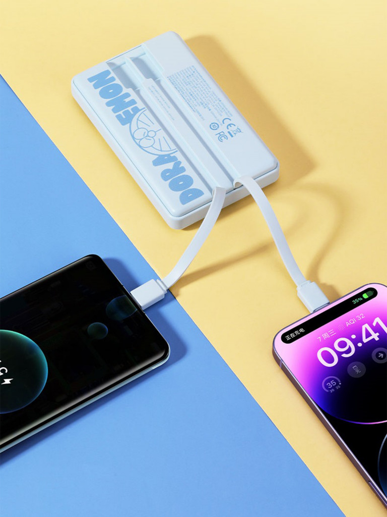 Внешний аккумулятор с авторским дизайном с кабелем Rock Doraemon P92 Dual PD20W Travel Series Power Bank with Cables 10000mAh синий
