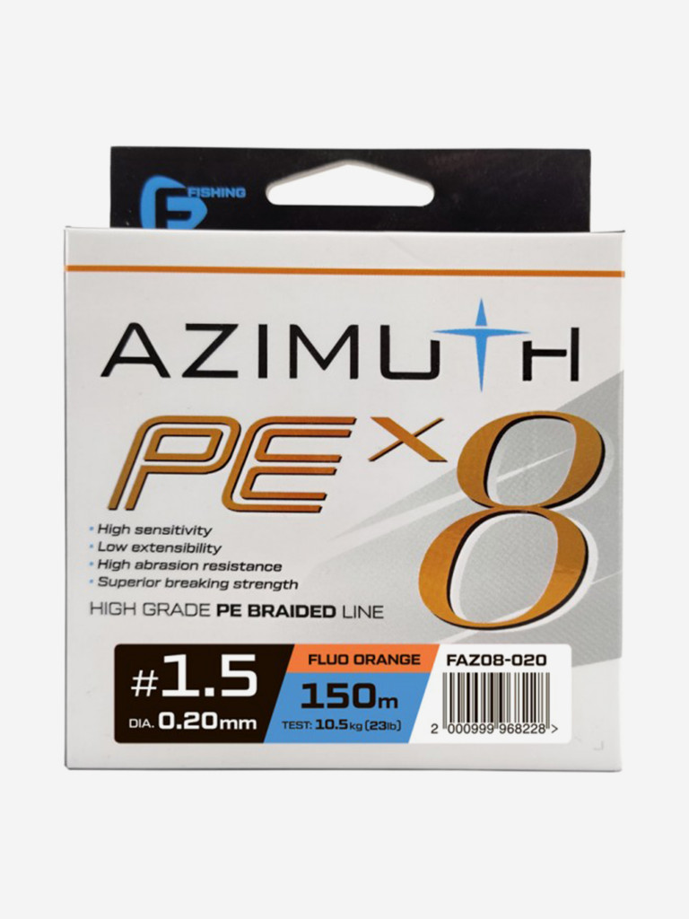 Шнур F-FISHING Azimuth PE X8 150м Orange 0,20мм 10,5кг