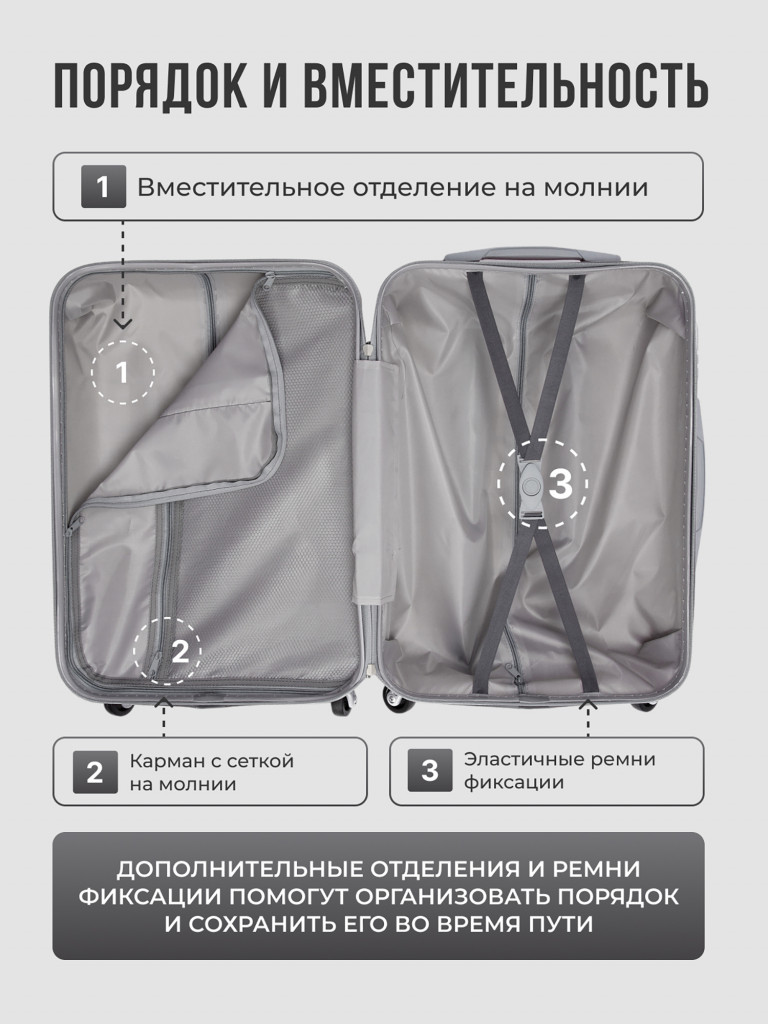 Чемодан Tevin s ручная кладь пластиковый неубиваемый
