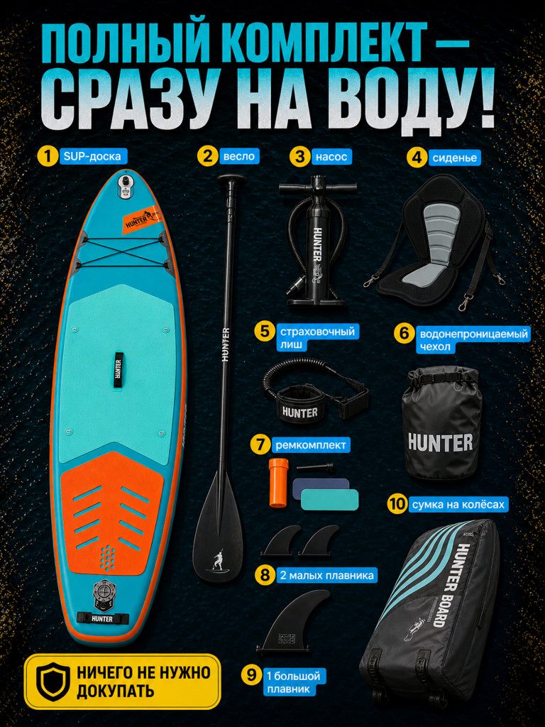 Sup-доска Hunterboard ACTIVE 11', 335х89х15 см, Red/Blue