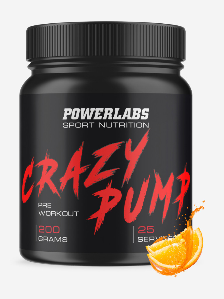 Предтренировочный комплекс CRAZY PUMP, Powerlabs, 200 г, апельсин