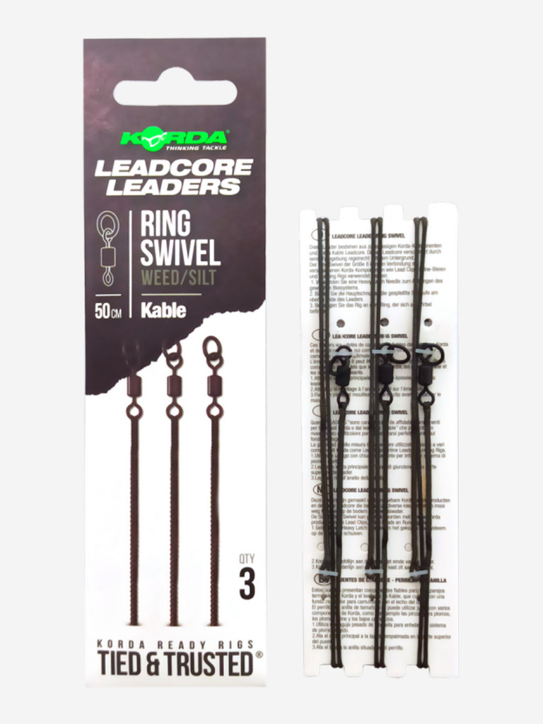 Лидкор KORDA Kable Leadcore Leader Ring Swivel 50см Weed