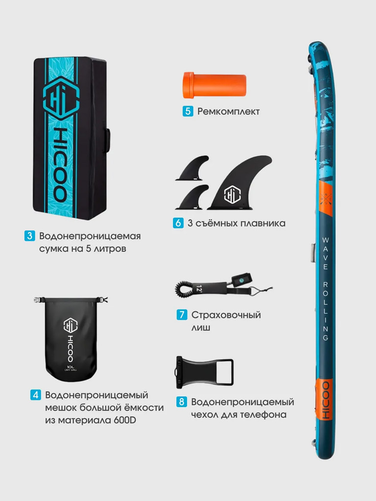 Надувная двухслойная SUP-доска HICOO WAVE ROLLING 11'6" 351-86-15cm / Сапборд для отдыха на воде
