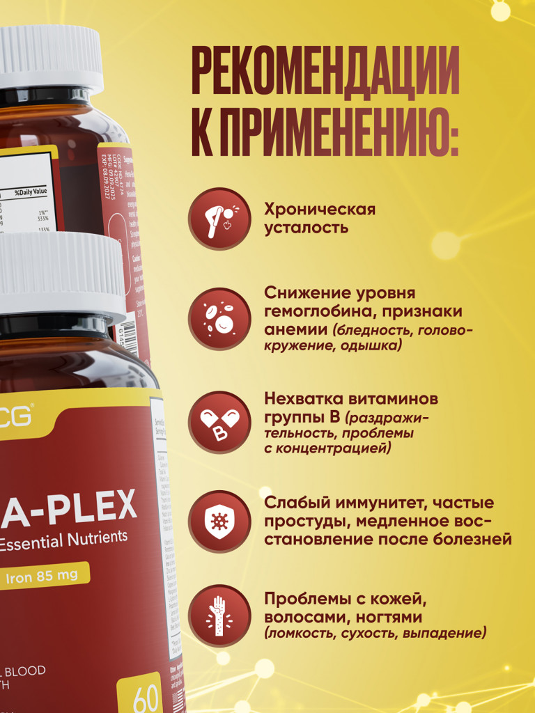 Витаминный комплекс с железом Hema-Plex Хема Плекс NDCG, 60 капсул