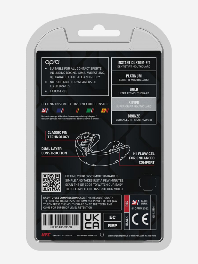 Детская боксерская капа, спортивная для защиты зубов OPRO Self-Fit Silver UFC - Black/Red