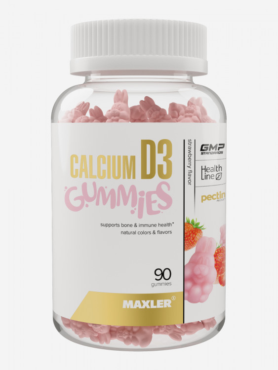 Кальций и витамин Д3 для детей c 3-х лет MAXLER Calcium D3 gummies, 90 жевательных пастилок - Клубника