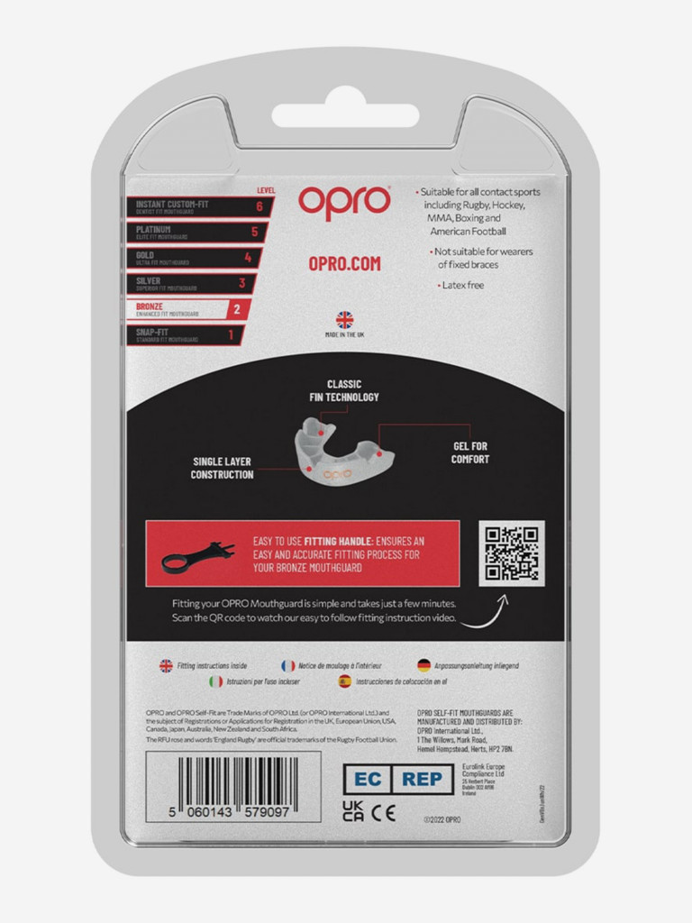 Детская боксерская капа, спортивная для защиты зубов OPRO Self-Fit Bronze - White