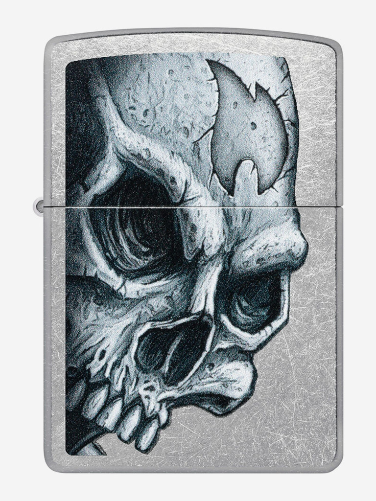 Зажигалка бензиновая ветроустойчивая Zippo Skull and Flame Street Chrome