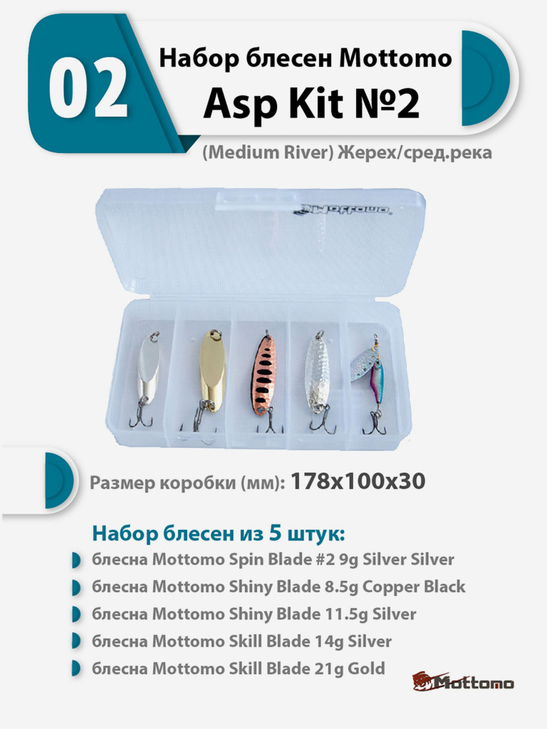 Набор блесен рыболовных для спиннинга Mottomo Asp Kit №2 (Medium River) Жерех/сред.река