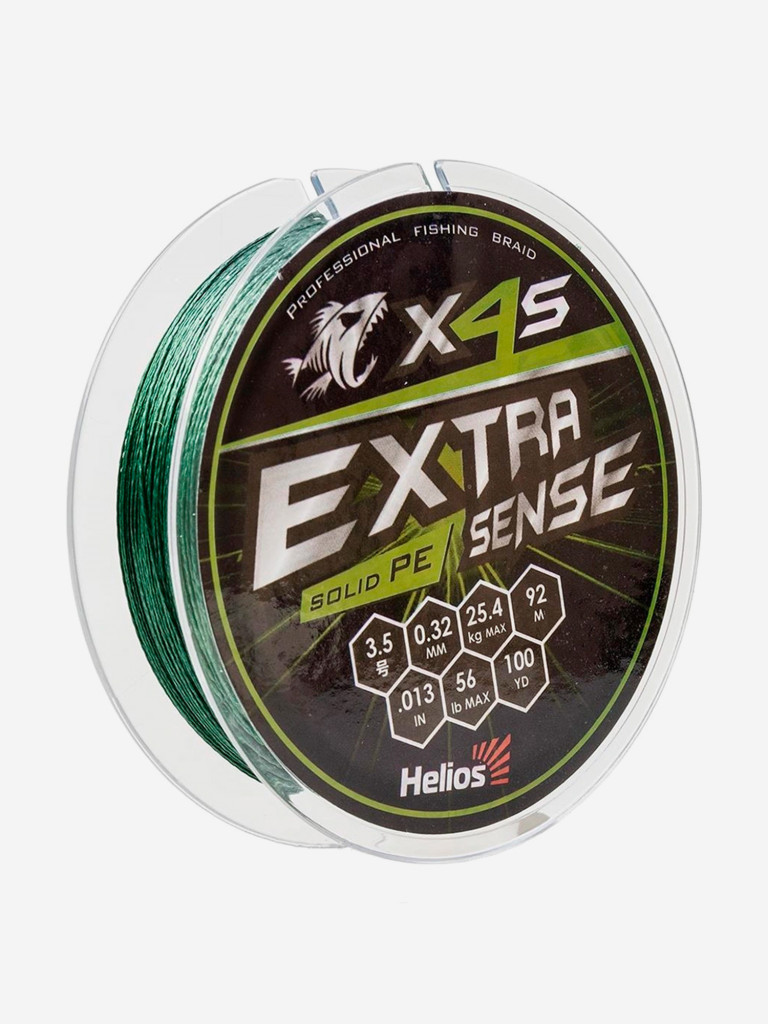 Шнур плетеный для рыбалки Helios Extrasense X4S PE, 92м, 0,32мм, 25,4кг, зеленый