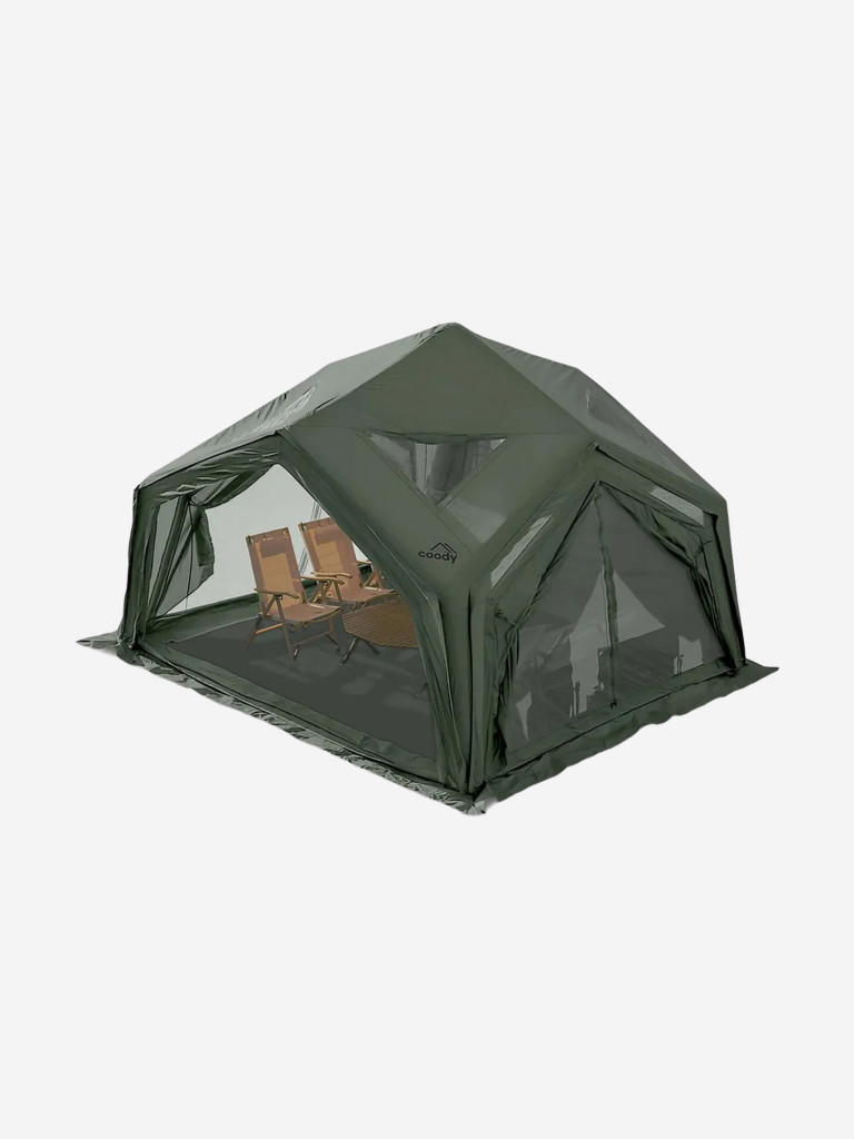 Надувная палатка Coody HUB Army Green, 360×360×275 см, 4–6 человек, 4 входа, модульная система