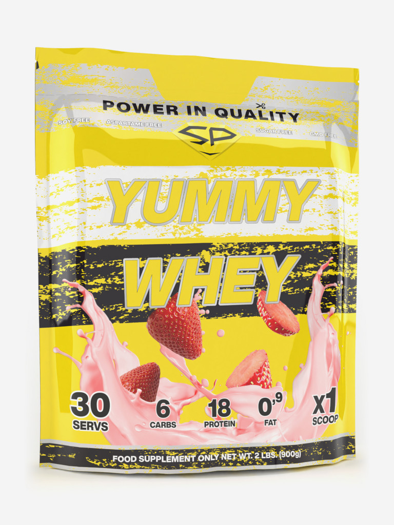 Сывороточный протеин Steelpower Yummy Whey, 900 г, 60% белка, Клубника желтый цвет — купить за 1199 руб. со скидкой 25 %, отзывы в интернет-магазине Спортмастер