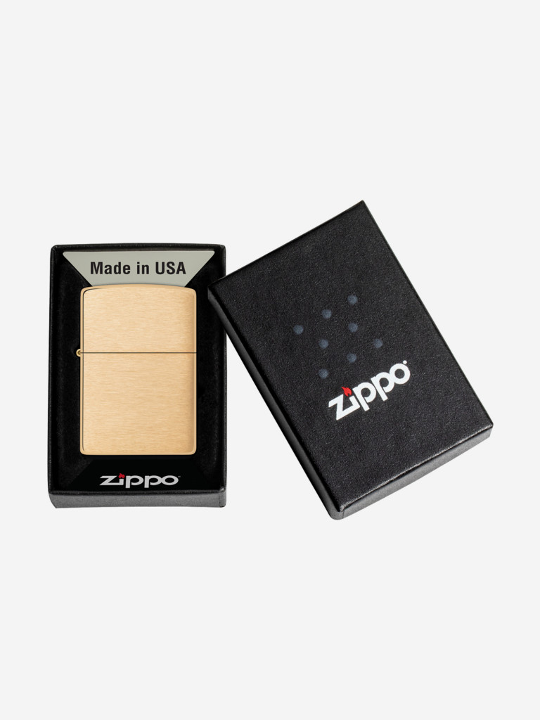 Зажигалка Zippo 204B Classic Brushed Brass, золотистая матовая