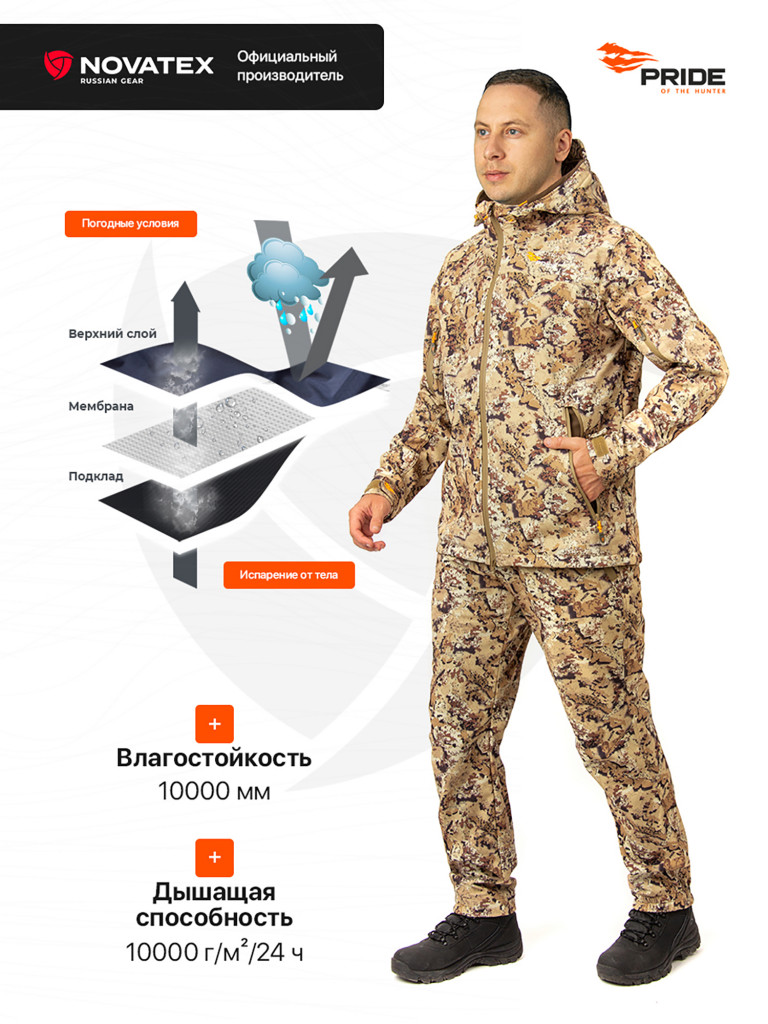 Костюм демисезонный мужской для охоты и рыбалки Магнум PRIDE, софтшелл, камыш