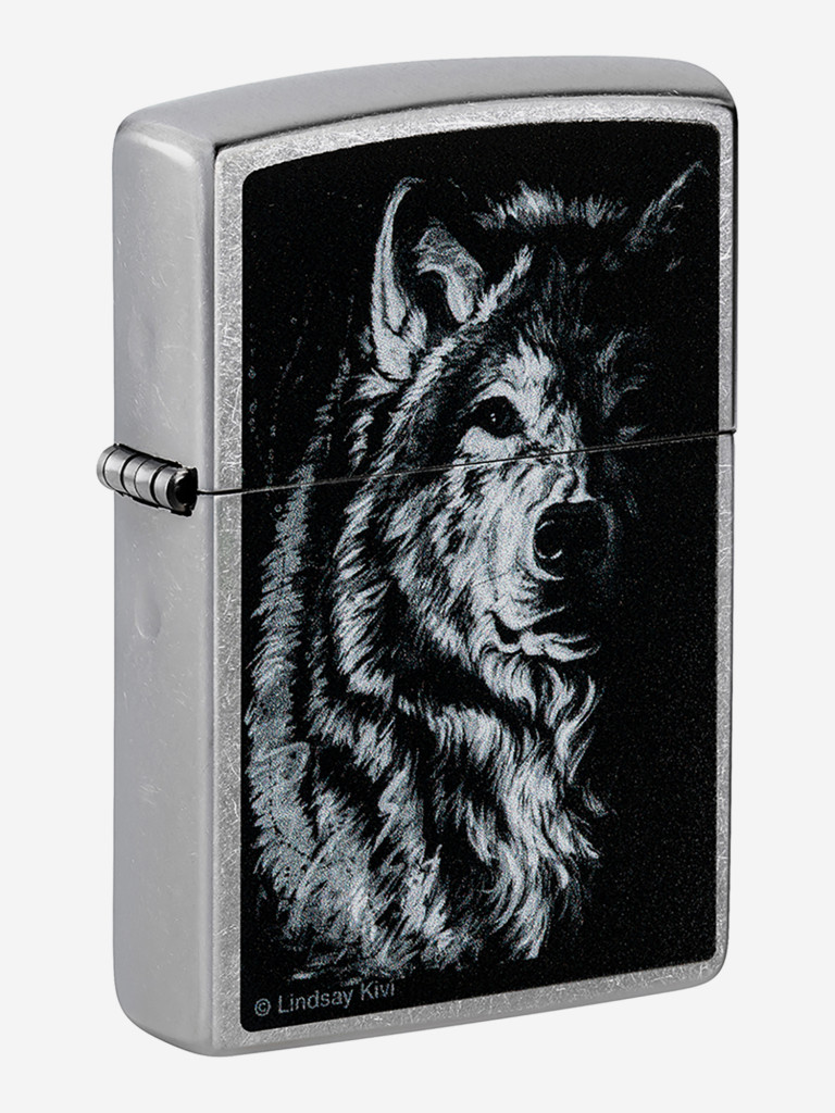 Зажигалка бензиновая ветроустойчивая Zippo Shadow Wolf Street Chrome