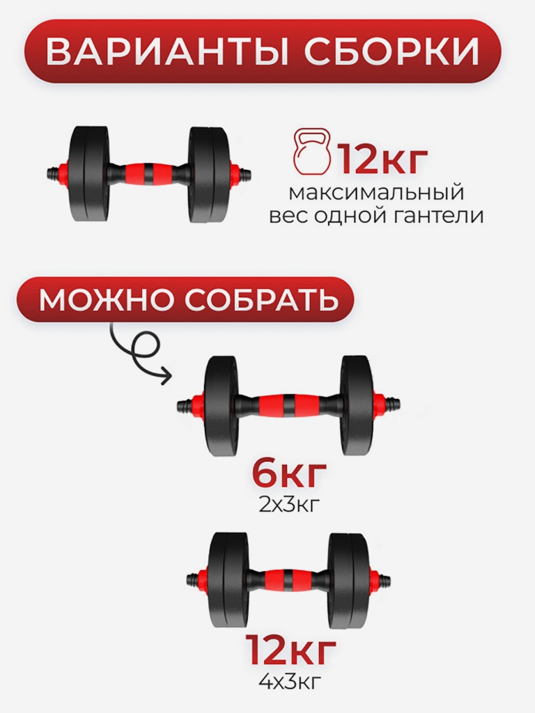 Гантель разборная 12 кг 1шт БЛИН-да-ГРИФ черный, красный цвет — купить за  2600 руб. со скидкой 50 %, отзывы в интернет-магазине Спортмастер