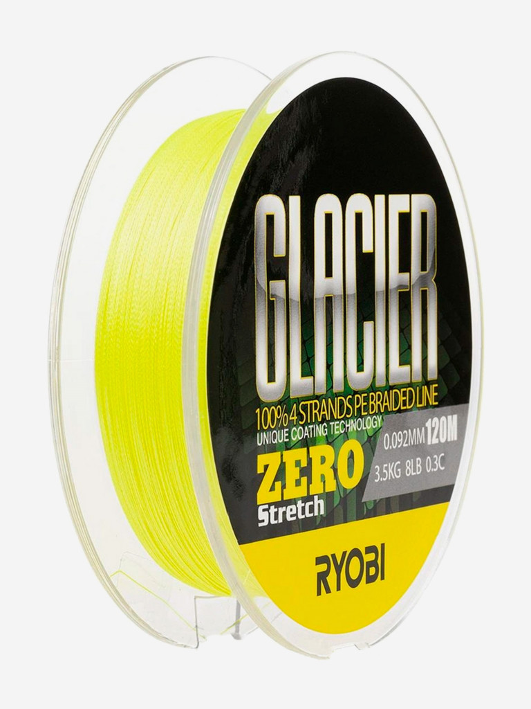 Шнур плетеный для рыбалки Ryobi GLACLER ZERO 120м, 0,092мм, 3,5кг, желтый