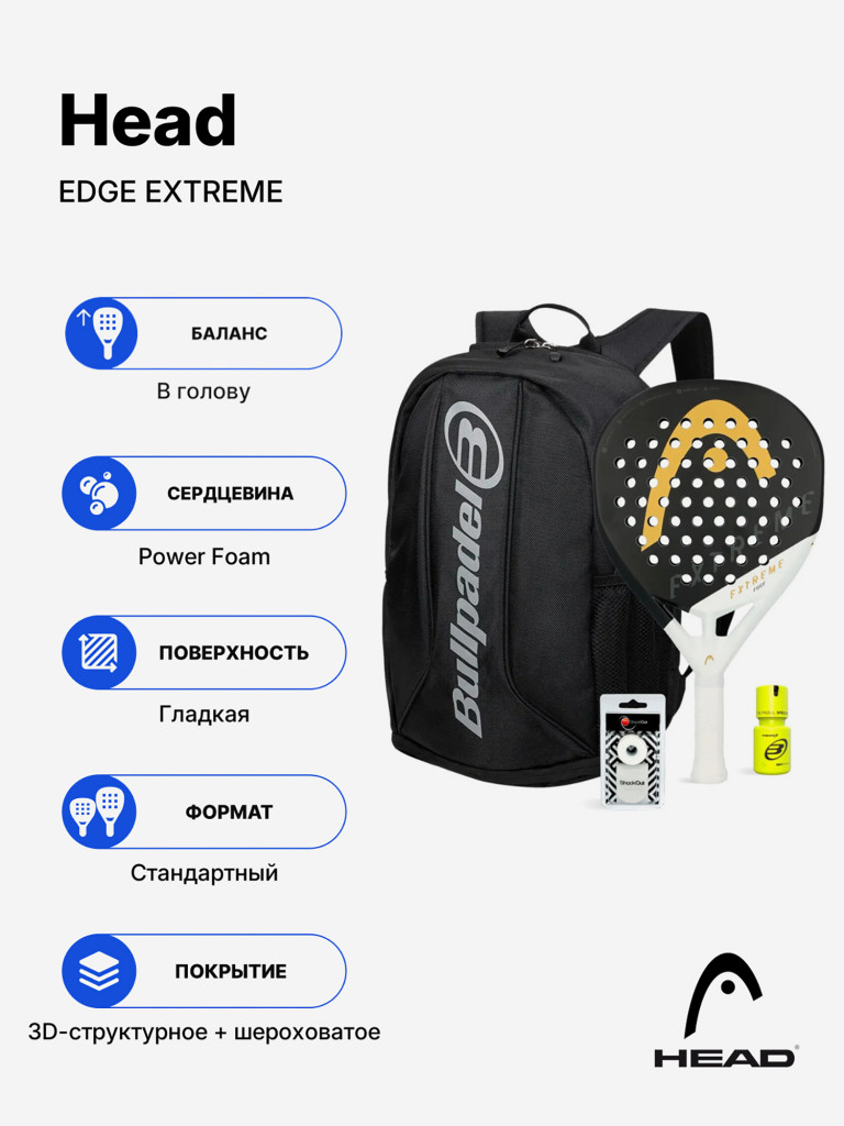 Комплект из ракетки для падела Head Edge Extreme Black с рюкзаком Bullpadel Avant и аксессуарами