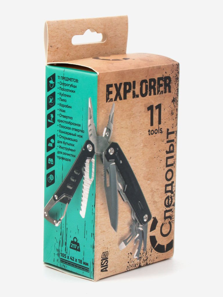 Мультитул (плоскогубцы) "СЛЕДОПЫТ-EXPLORER", 105х42х18 мм, 11 предметов, в чехле.
