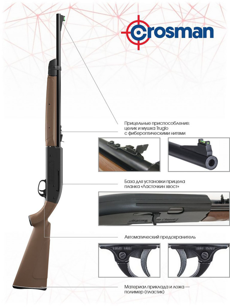 Пневматическая винтовка Crosman 2100 B (накачка, пластик под дерево), кал.4,5 мм