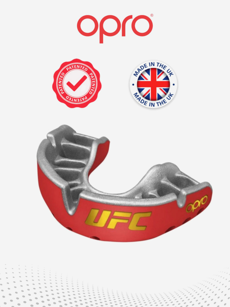 Боксерская капа взрослая, спортивная, защитная для зубов OPRO Self-Fit Gold UFC - Red/Silver