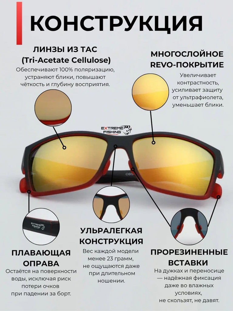 Очки солнцезащитные поляризационные Extreme Fishing Obsession OBS-172, линзы золотой Revo, для рыбалки и вождения