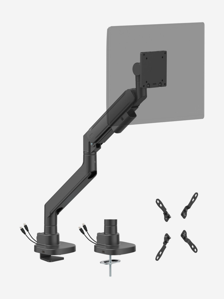 UNITEKI FMGT201BRD PRO LINE Кронштейн для монитора со струбциной системы газ лифт, поддерживающий большую нагрузку, диагональ 22-57" + адаптеры VESA