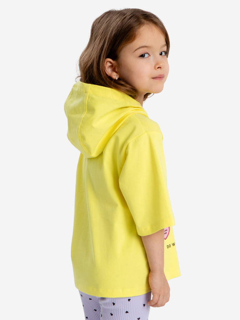 Футболка с капюшоном и принтом жёлтая для девочки Button Blue