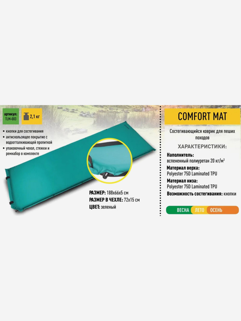 Самонадувающиеся коврик COMFORT MAT TALBERG, 188X66X5.0 зелёный
