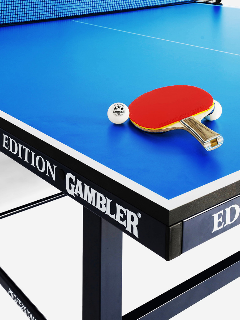 Стол теннисный GAMBLER Edition Indoor Синий, профессиональный, для помещений, для школ, складной, с встроенной сеткой и колесами