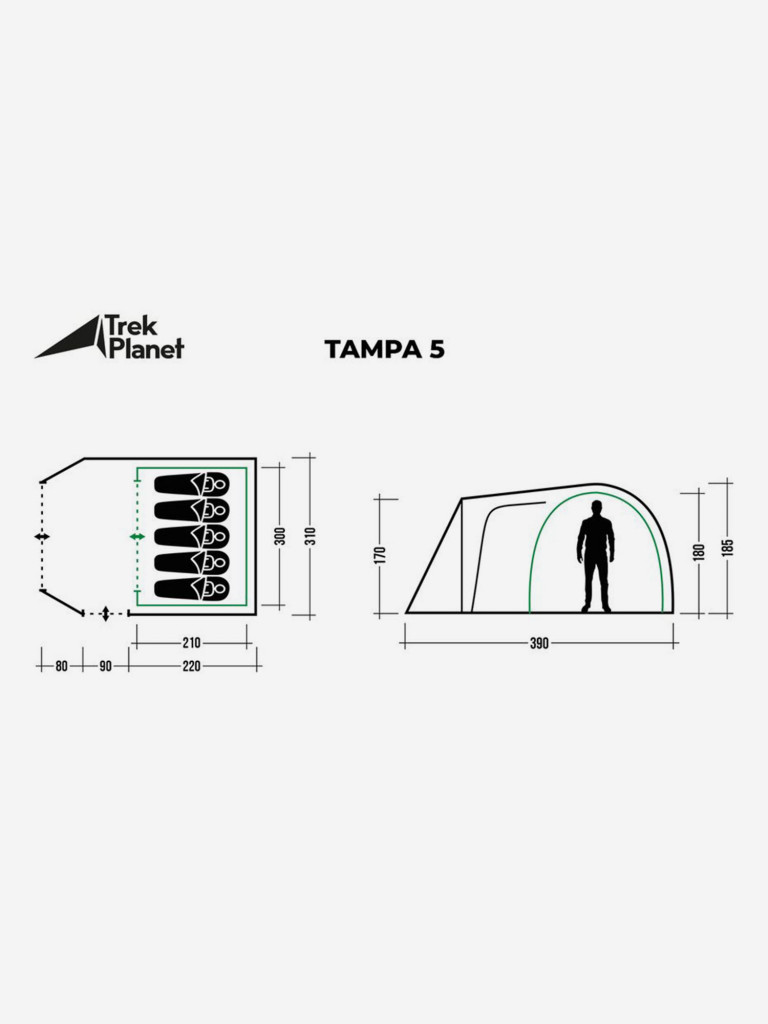 Пятиместная двухслойная кемпинговая палатка Trek Planet Tampa 5