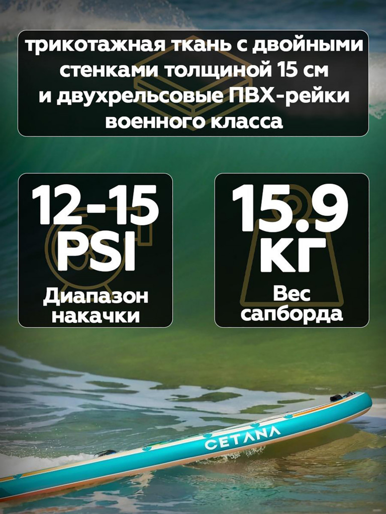 Надувная SUP-доска CETANA VIBEMAX BLUE STD 11'6''351х89х15 см / Сапборд для отдыха на воде