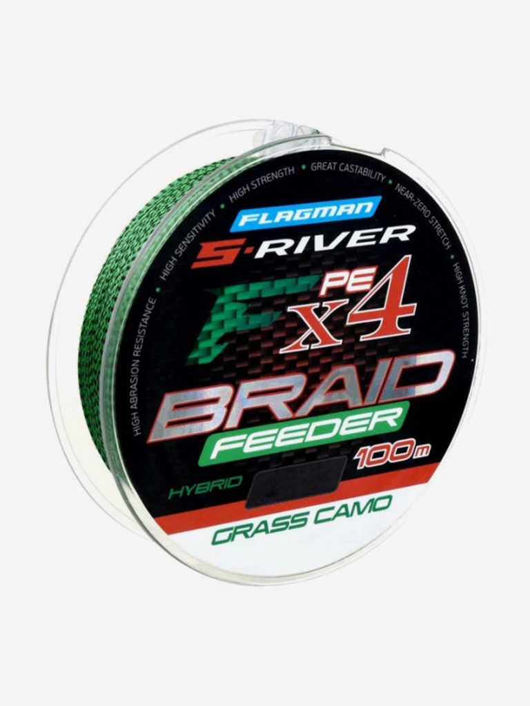 Шнур FLAGMAN S-River Braid PE Hybrid F4 Feeder 100м Grass Camo 0.18мм 11.6кг