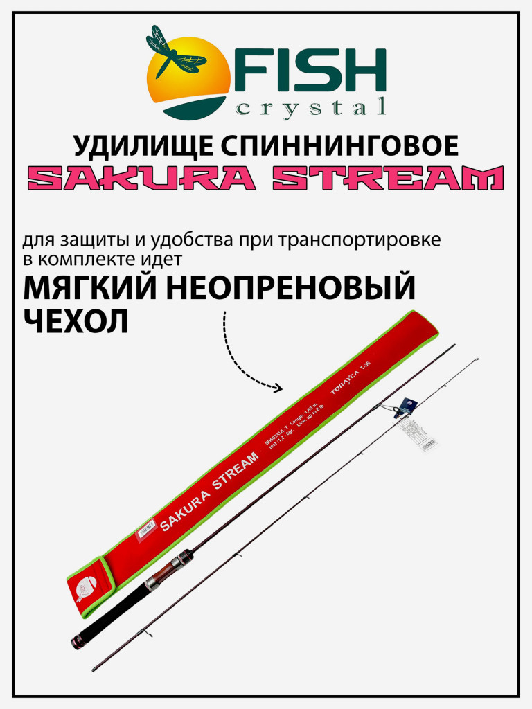 Удилище спиннинговое Sakura Stream, 2 секции, длина 1.83 м, тест 1.2-6 г Carbon Torayca, кольца FUJI (7+1)