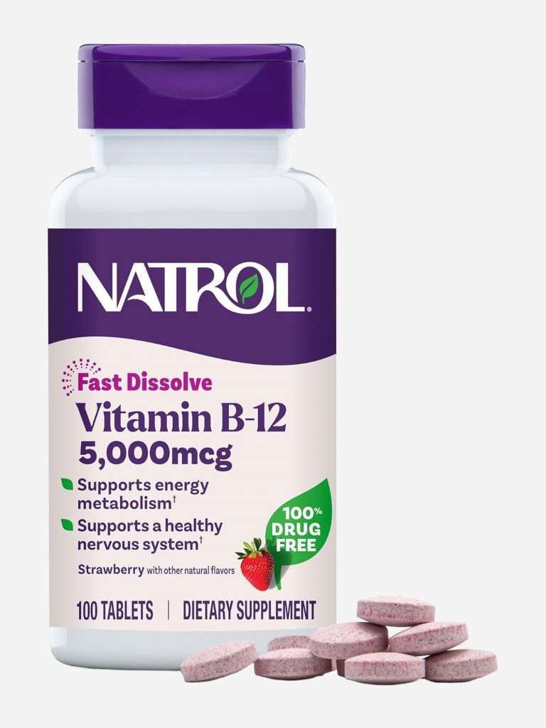 Витамин, бад для мозга и нервных клеток, кожи и волос Natrol Vitamin B-12 5,000 мкг F/D 100 таб, укрепление организма