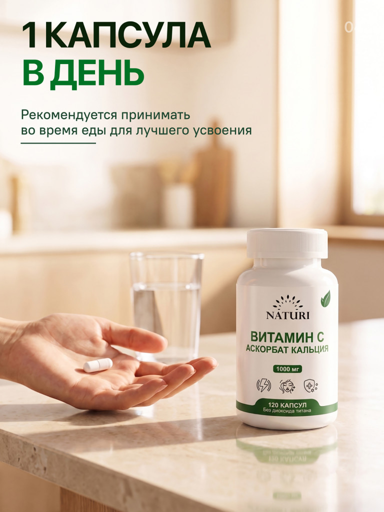 Витамин С аскорбат кальция NATURI, 120 капсул