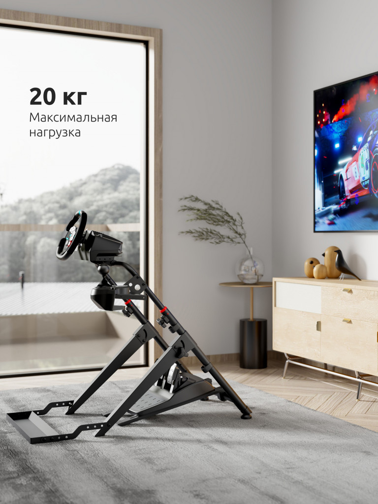 UNITEKI COCKPIT235GL GAMING LINE Складная напольная стойка для игрового руля с держателями для педалей и коробки передач, фиксатор кресла