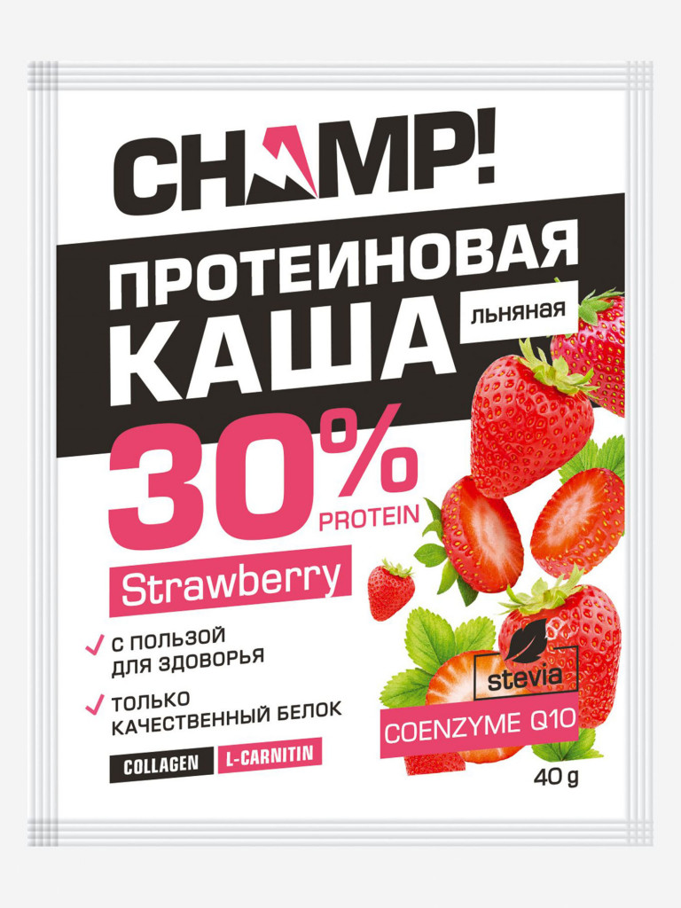 Каша протеиновая льняная Champ! Леовит клубничная с коэнзимом Q10. 10 пакетов по 40г.