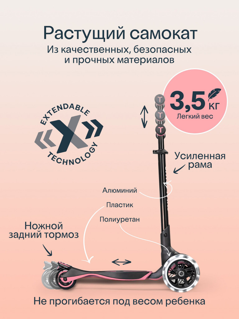 Растущий складной трехколесный самокат-трансформер 3в1 SmarTrike Xtend Ride-on с ручкой и сиденьем, от 12 мес. до 12 лет