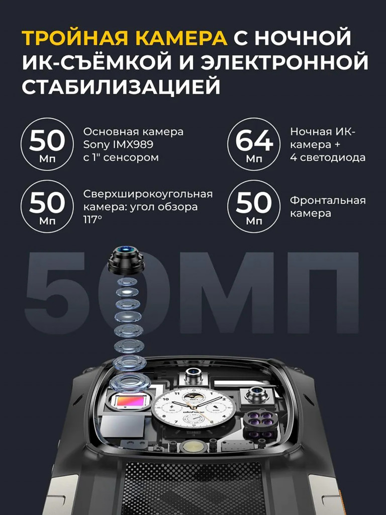 Смартфон Ulefone Armor 28 Pro 16+512 Black, 6.67”, FHD+, 1.04” 340x340, MTK7300, And15, 50+50+64, 50, 10600mAh, 4G, uSmart