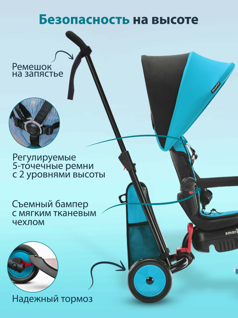 Велосипед детский трехколесный с ручкой SmarTrike STR3 Blue