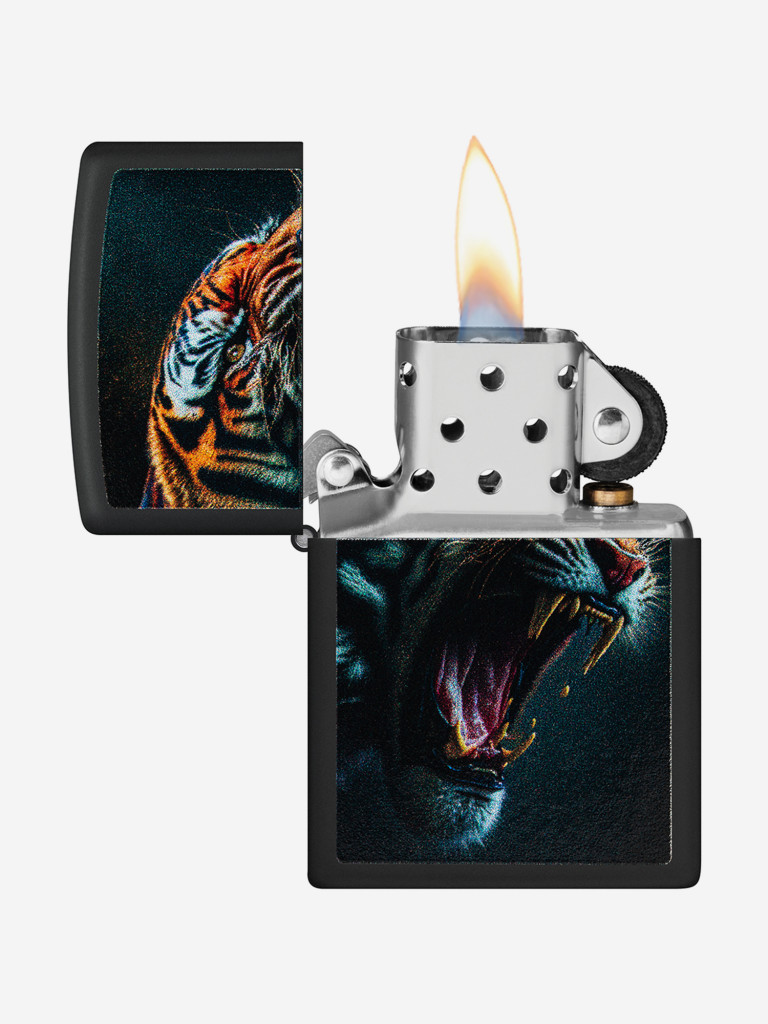 Зажигалка бензиновая ветроустойчивая Zippo Tiger Roar Design Black Matte