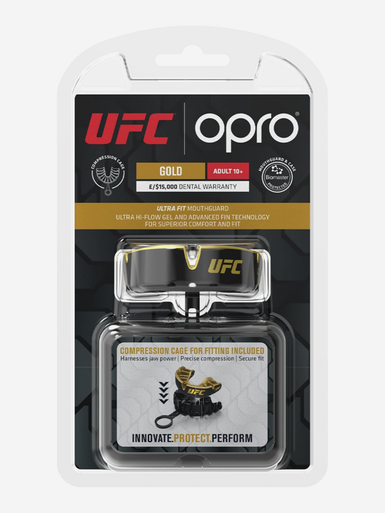 Боксерская капа взрослая, спортивная, защитная для зубов OPRO Self-Fit Gold UFC - Black/Gold